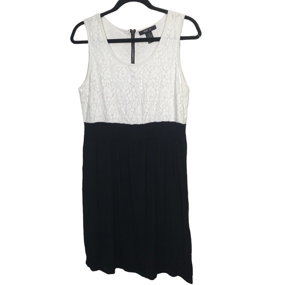 Style & Co Black White Lace Top Dress Medium